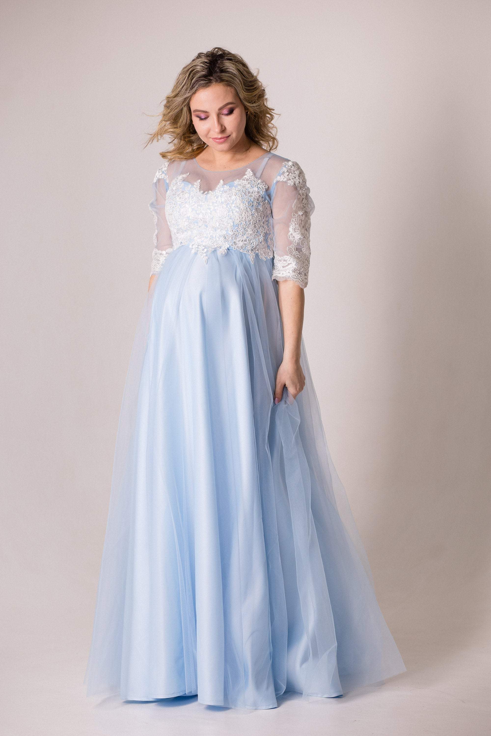 Baby Blue Baby Shower Maxi A line Dress